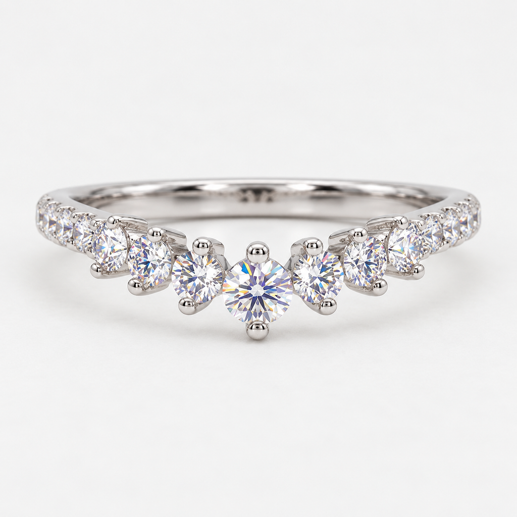 Round Moissanite V-Shaped Crown Ring in Sterling Silver 925