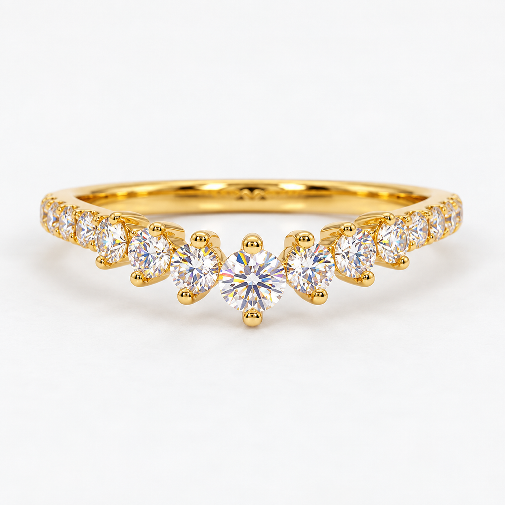 Round Moissanite V-Shaped Crown Ring in Sterling Silver 925