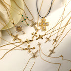 E.B.belle Fashion Style Luxury Clear Zircon Cross Series  Pendant Necklace 18K Gold Plated Stainless Steel Party Women Jewelry