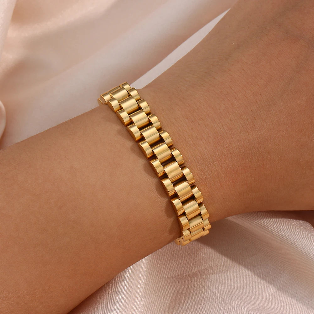 E.B.belle Miniamlist Men Bracelet Gold Jewelry Street Style Stainless Steel 316L 18k Gold Plated Cuban Chain Bracelets For Women