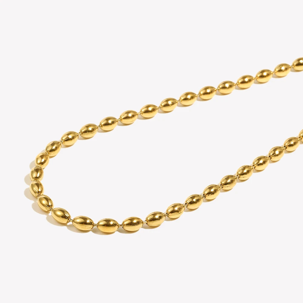 E.B.belle Stainless Steel 18K Gold Plated Oval Beaded Necklaces Daily Choker Necklaces Fashion Jewelry Accessories For Women
