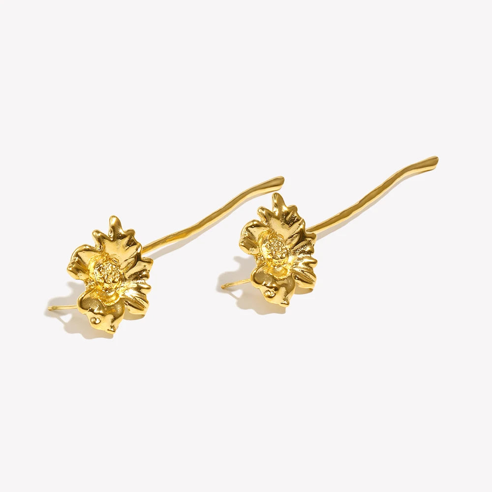 E.B.belle PVD Plated Unique A Flower Stud Earrings Vintage Style Stainless Steel Women Party Wedding Waterproof Ear Jewelry