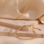 E.B.belle Zircon Chain Splicing Paper Clip Bracelet 18K Gold Plated Women's Earrings 316L Stainless Steel Accessories