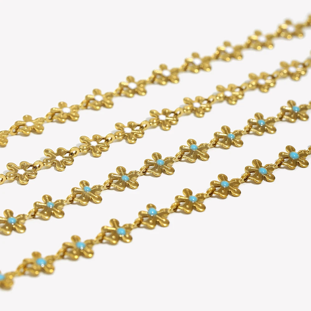 Handmade Y2K Accessories For Girl Enamel Blue Small Flower Chain Choker Necklace Bracelet Women Stainless Steek Jewelry Set
