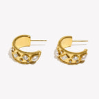 C-shaped Hoop Earrings with Pearl Geometric Rhinestone Silver Color 316L Stainless Steel Accessories 18K Gold Plated Jewelry