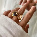Vintage Brauner Kristall Elliptische Offene Ringe für Frauen Luxus Strass Kontrastierender Geometrischer Verstellbarer Fingerring Schmuck