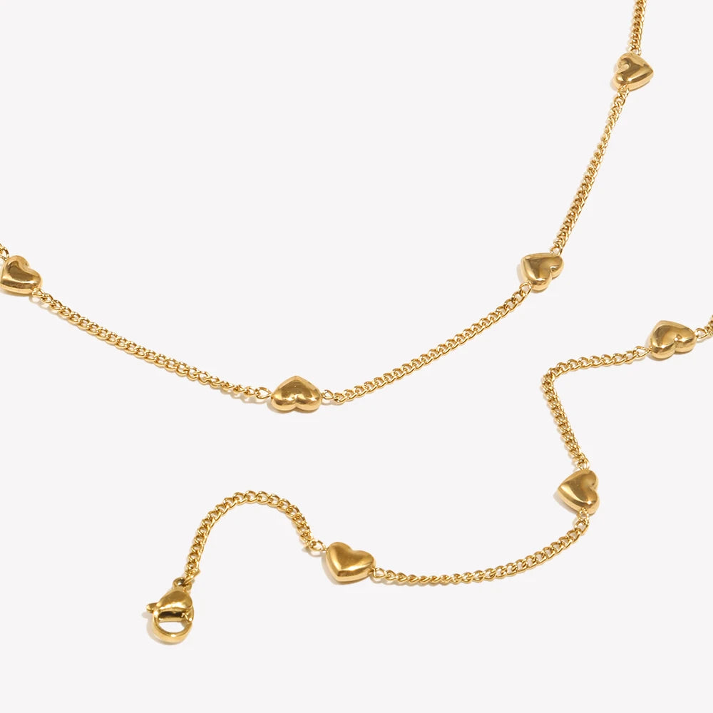 E.B.belle Heart Chain Bracelet Necklace Simple Stainless Steel Women's Hand Bracelets Sweet Style 18K Gold Plated Jewelry Set