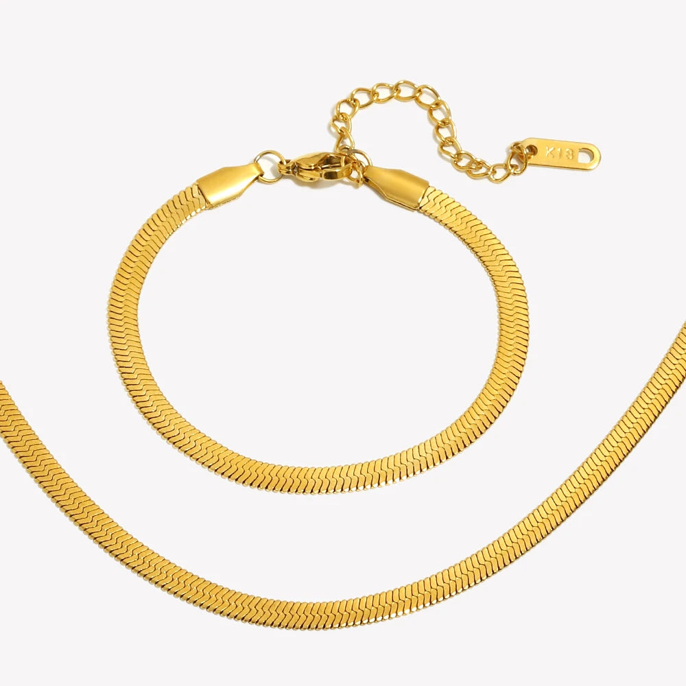 E.B.belle Stainless Steel Waterproof Herryingbone Chain Necklaces For Women Minimalist Gold Plated Blade Chain Bracelet Anklets
