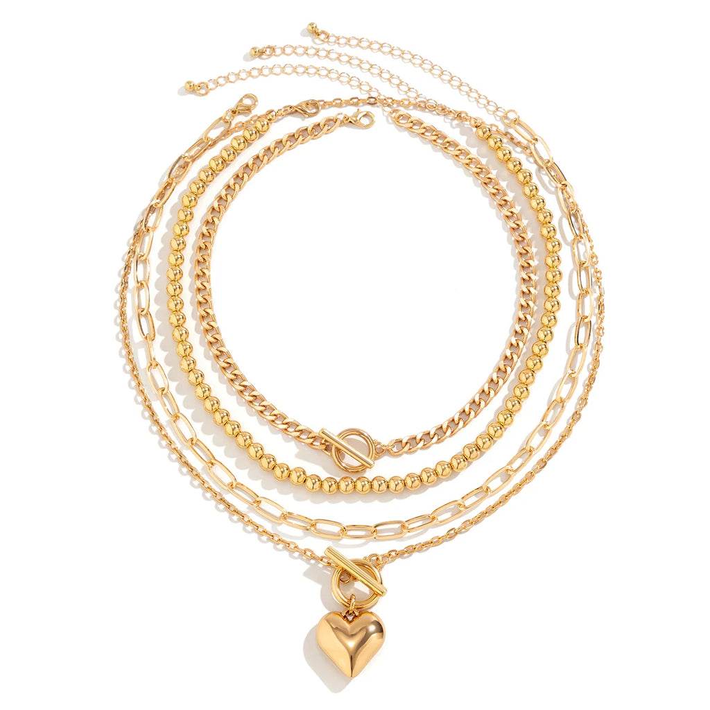 Layered Necklace Set with Heart Pendant