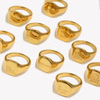 E.B.belle Engrave Jewelry Gift Minimalist Letter Word Suqare Stainless Steel Ring Water Resistant Gold Ring Plated For Women