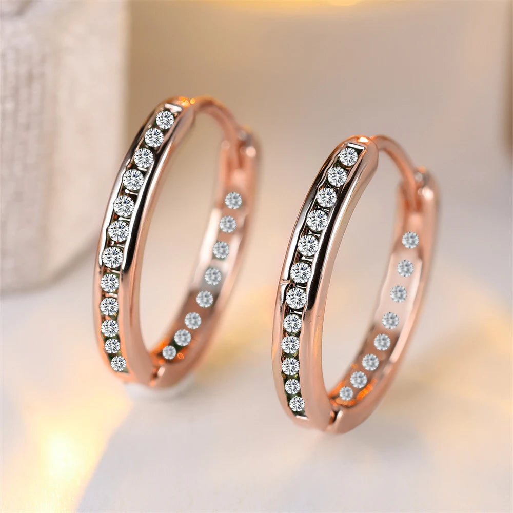 Zirconia Hoop Earrings in Rose Gold and Silver Finish