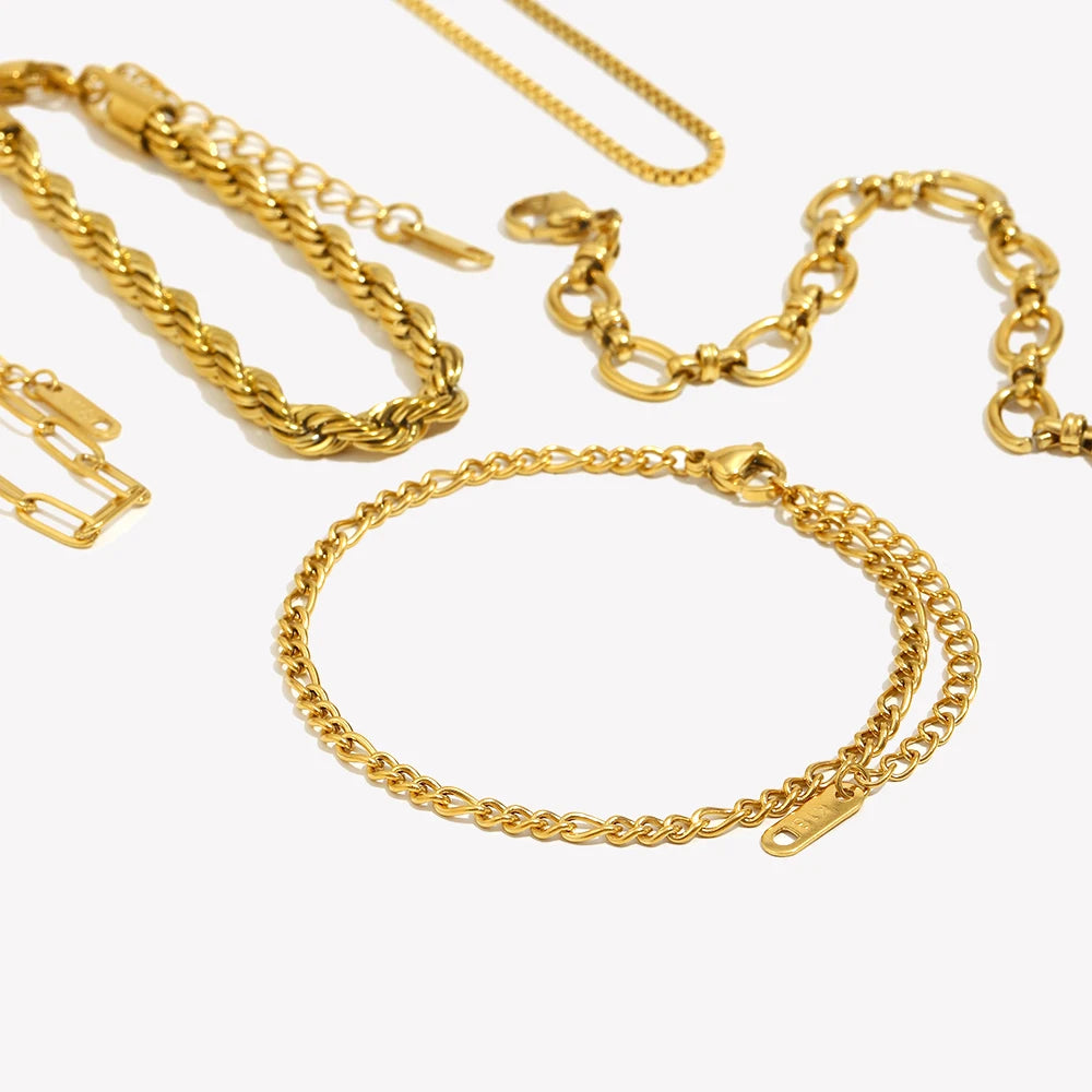 E.B.belle Blade Chain Figaro Chain Twists Chain Bracelet 18K Gold Plated 316L Stainless Steel Jewelry Women's Hand Bracelets