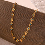 Handmade Y2K Accessories For Girl Enamel Blue Small Flower Chain Choker Necklace Bracelet Women Stainless Steek Jewelry Set