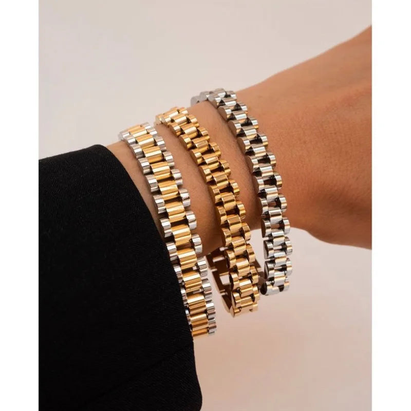 E.B.belle 2025 New Stainless Steel Gold Plated Detachable Wristbands Bracelets Bangles For Women Men Gold Wrap Bracelets