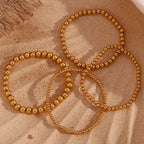 E.B.belle Gold Plated Silver Color Elastic Beads Bracelets Bangles For Woman Waterproof Stainless Steel Beaded Chain Bracelet