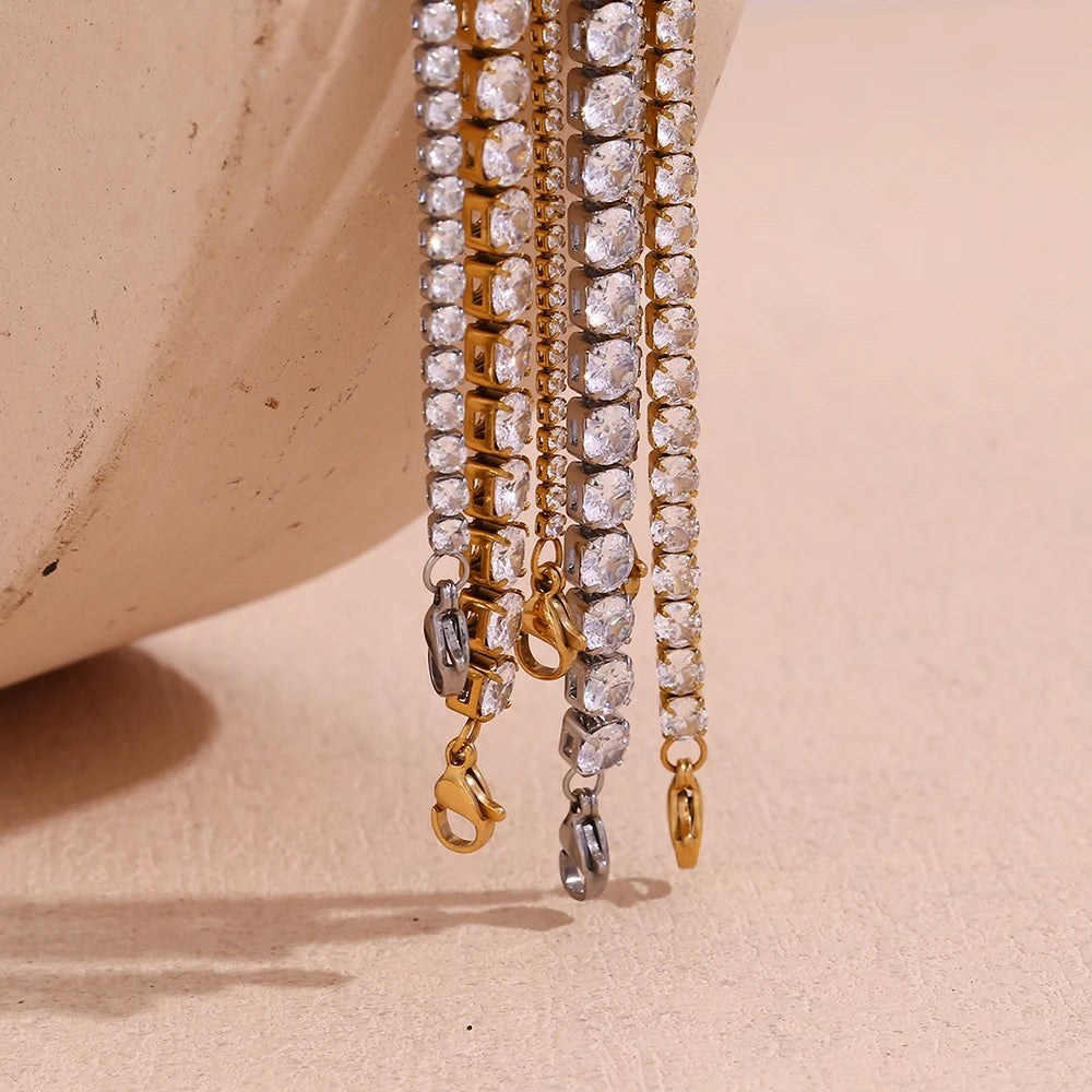 E.B.belle Zircon Chain Bracelet Waterproof Tarnish Free 316L Stainless Steel Women's Hand Bracelets 18K Gold Plated Jewelry