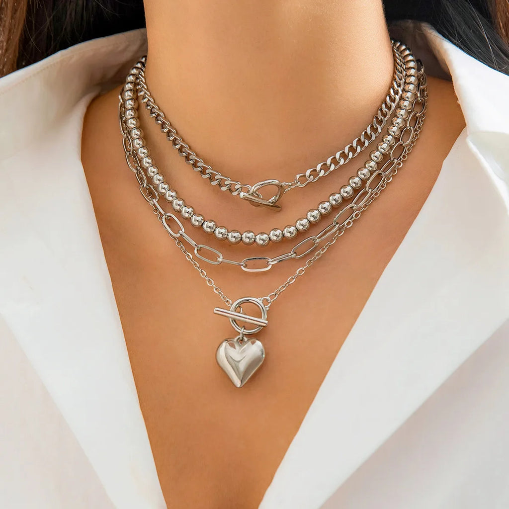 Layered Necklace Set with Heart Pendant