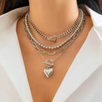 Layered Necklace Set with Heart Pendant