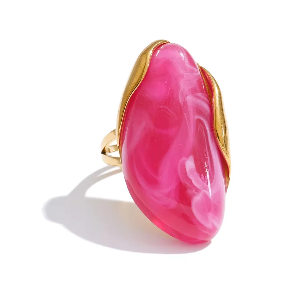 18k Gold Plated Stainless Steel Ring with Resin Detail