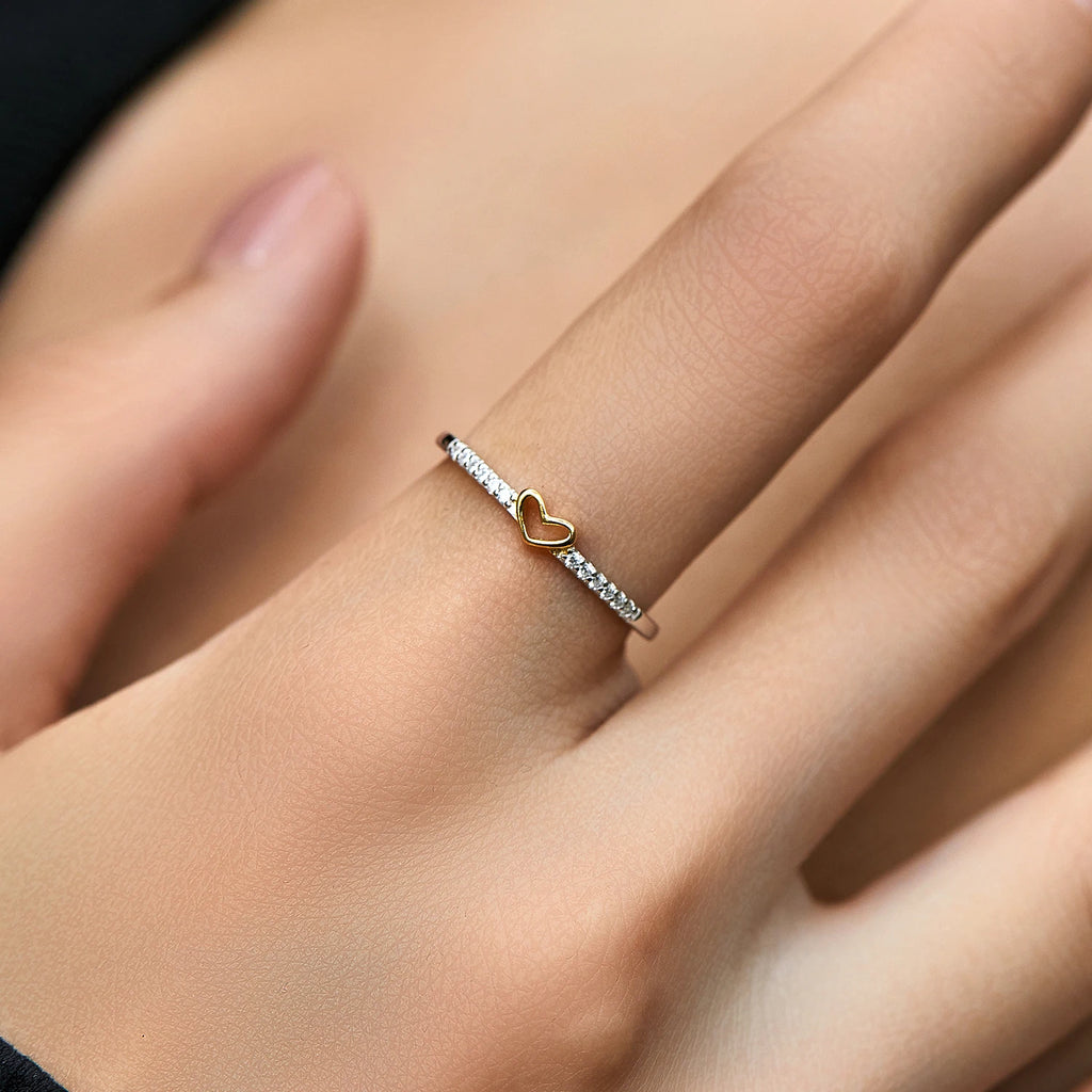 Golden Heart Pavé Ring — 925 Sterling Silver