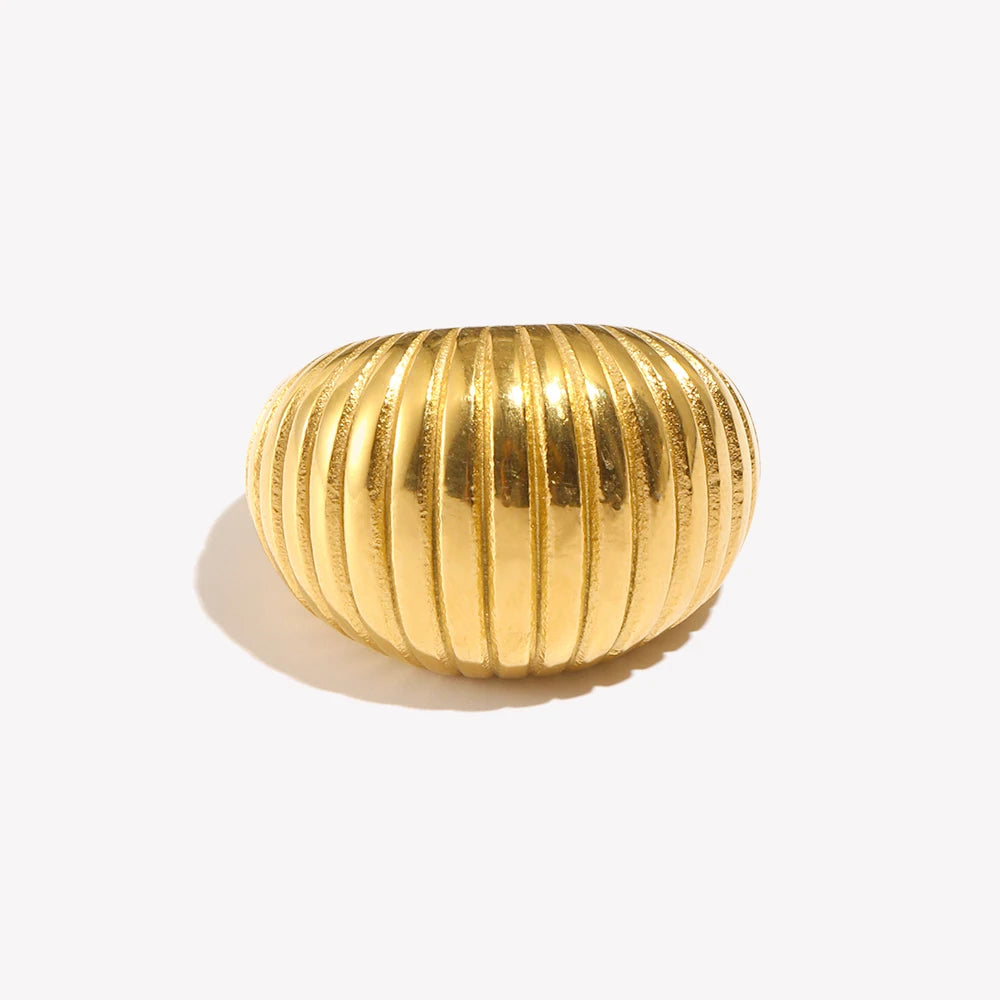 E.B.belle Minimalist Style Fat Bread Stripe Ring 18K Gold Plated Stainless Steel Party Women Fashion Jewelry