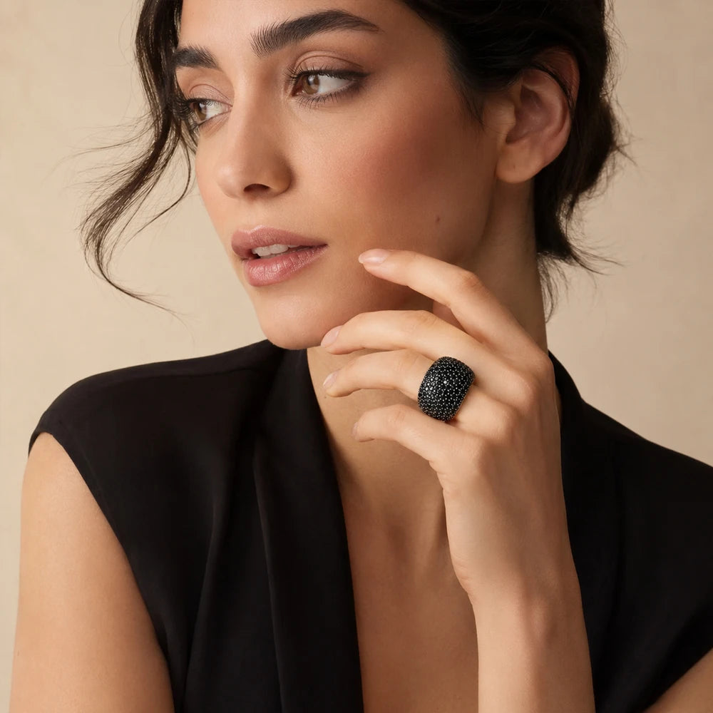 Black Pavé Dome Ring in 925 Sterling Silver