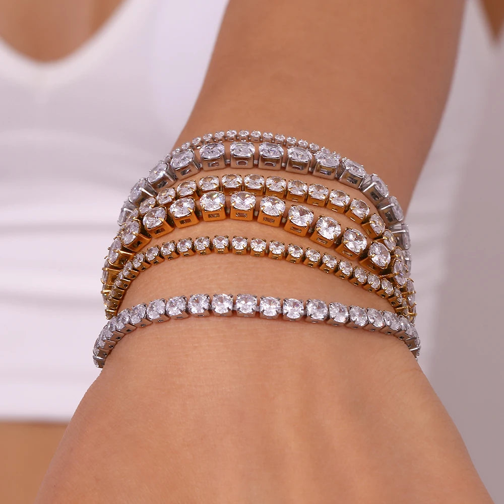 E.B.belle Zircon Chain Bracelet Waterproof Tarnish Free 316L Stainless Steel Women's Hand Bracelets 18K Gold Plated Jewelry