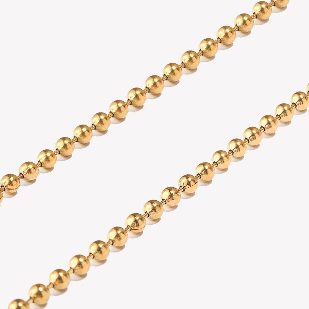 Simple Beads Chain Necklace Hypoallergenic Tarnish Free 18K Gold Plated Jewelry Silver Color 316L Stainless Steel Basic Jewelry