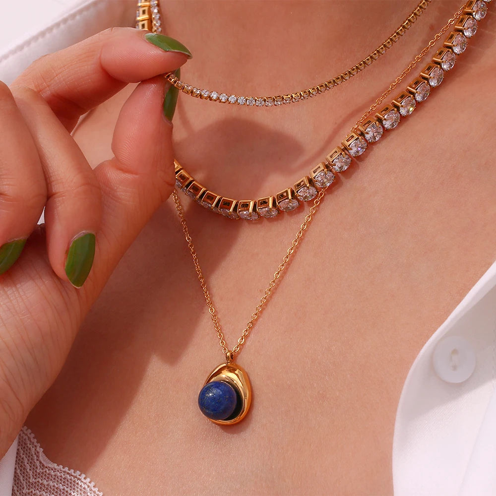 E.B.belle 2mm3mm4mm5mm Shiny Luxury 3A Zircon Tennis Chain Necklaces For Woman Stainless Steel Gold Plated Bridesmaid Necklace