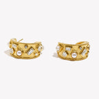 C-shaped Hoop Earrings with Pearl Geometric Rhinestone Silver Color 316L Stainless Steel Accessories 18K Gold Plated Jewelry