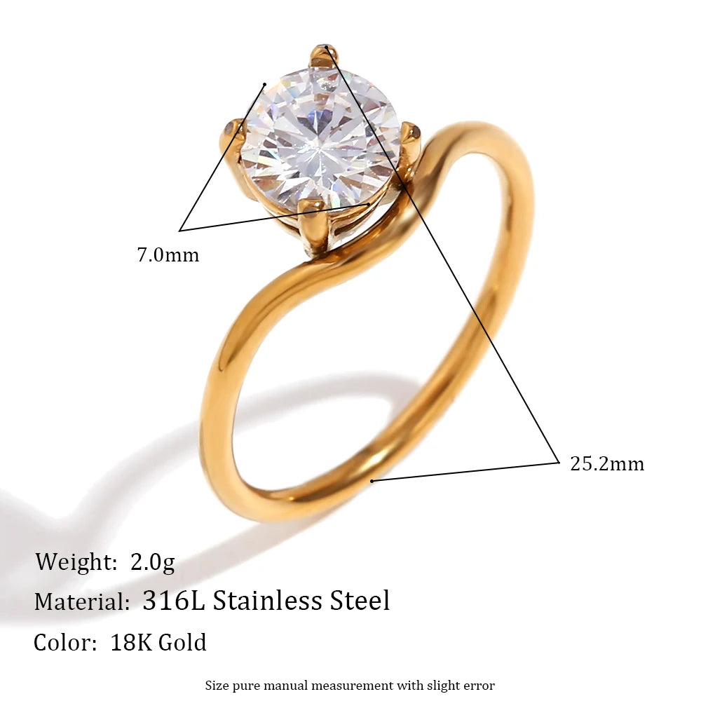 Elegant Wave Zircon Ring