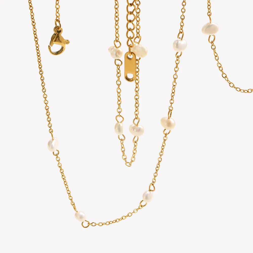 E.B.belle Anti-allergy Stainless Steel Chain Freshwater Pearl Chain Necklace Bracelets For Women Gold Plated Jewelry Set