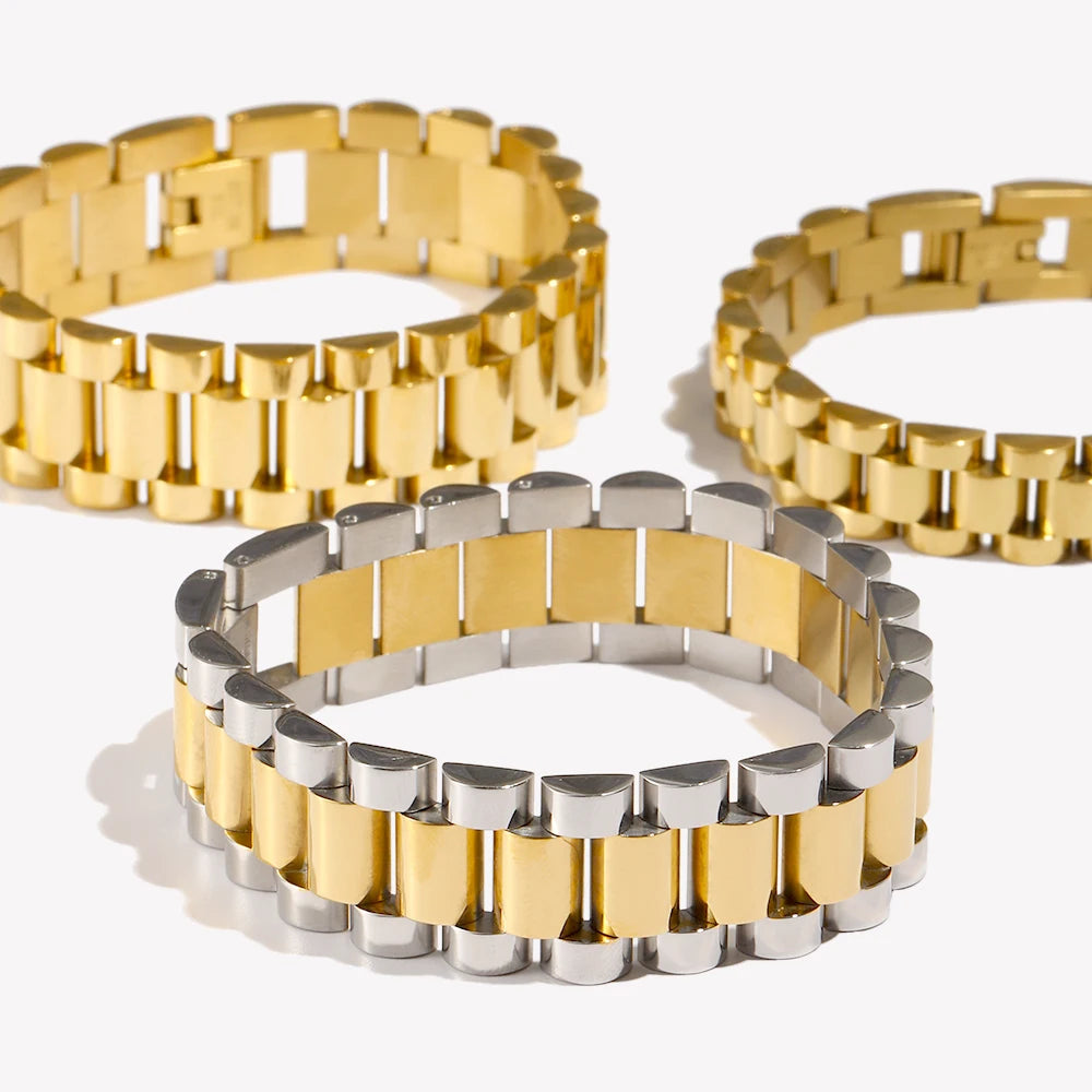 E.B.belle 2025 New Stainless Steel Gold Plated Detachable Wristbands Bracelets Bangles For Women Men Gold Wrap Bracelets