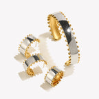 E.B.belle Double Color Beads Edge Glossy Bracelet Earring Ring Women Jewelry Set Stainless Steel 18k Gold Plated Waterproof