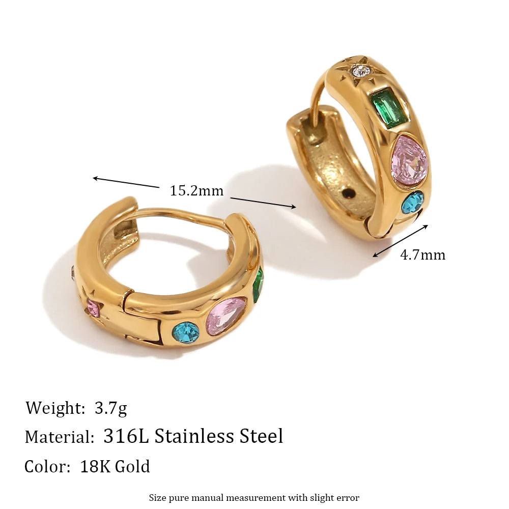 Colorful Zircon Gold Hoop Earrings
