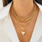 Layered Necklace Set with Heart Pendant