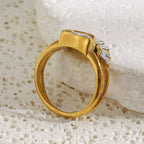 E.B.belle Stainless Steel Rhinestone Jewelry Elegant Sun Layer Shaped Ring  Tarnish Free For Women's Gift Party