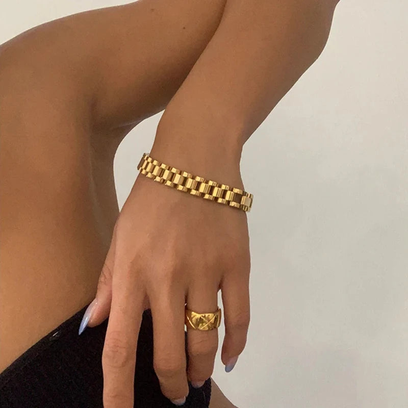 E.B.belle 2025 New Stainless Steel Gold Plated Detachable Wristbands Bracelets Bangles For Women Men Gold Wrap Bracelets