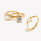 E.B.belle Wave Drop Round Zircon Ring Waterproof Minimalist 316L Stainless Steel Women's Rings 18K Gold Plated Accessories