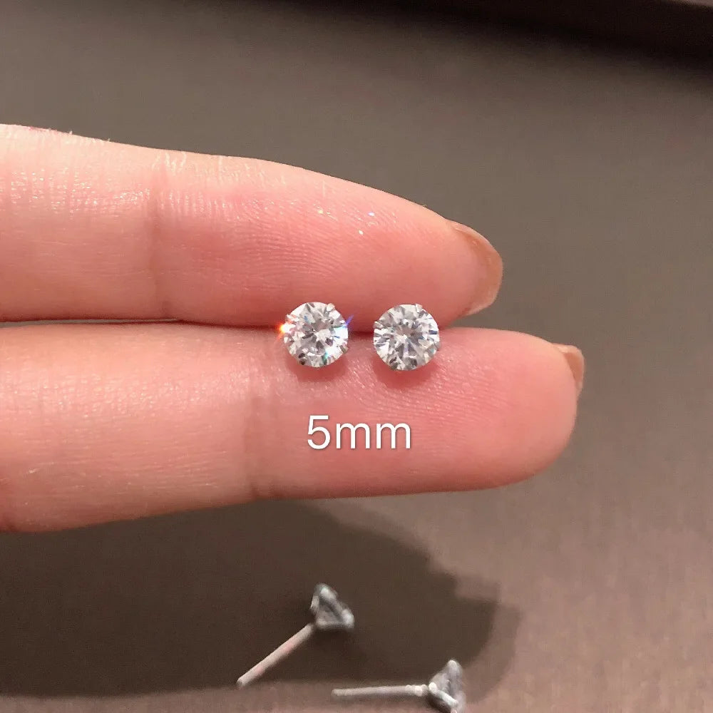 925 Sterling Silver CZ Crystal Stud Earrings