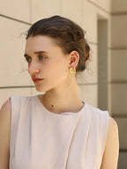 E.B.belle PVD Plated Unique A Flower Stud Earrings Vintage Style Stainless Steel Women Party Wedding Waterproof Ear Jewelry
