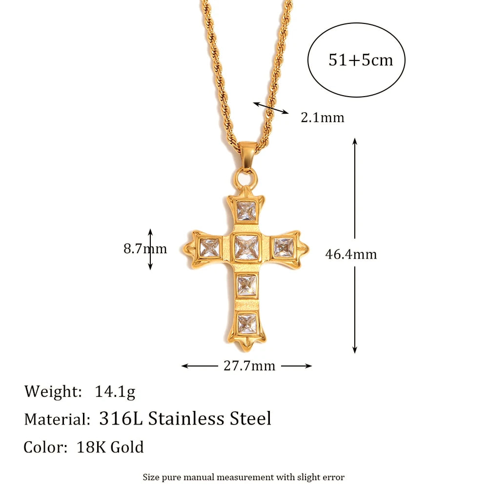 Elegant Zircon Cross Pendant Necklace