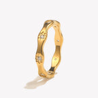 E.B.belle Rhinestone Eight Awn Star Wave Shape Ring  Stainless Steel 18k Gold Plated Exquisite Women Jewelry For Party Dating