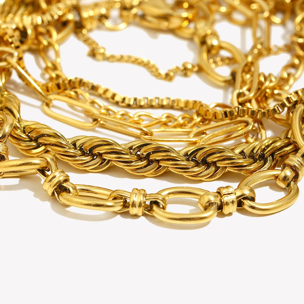 E.B.belle Blade Chain Figaro Chain Twists Chain Bracelet 18K Gold Plated 316L Stainless Steel Jewelry Women's Hand Bracelets