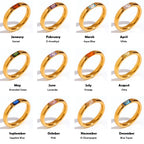 E.B.belle 18K Gold Plated Shiny 12 Colors Birthstone Ring Stainless Steel Gold Plated Zircon Rings Zodiac ConstellationFor Women
