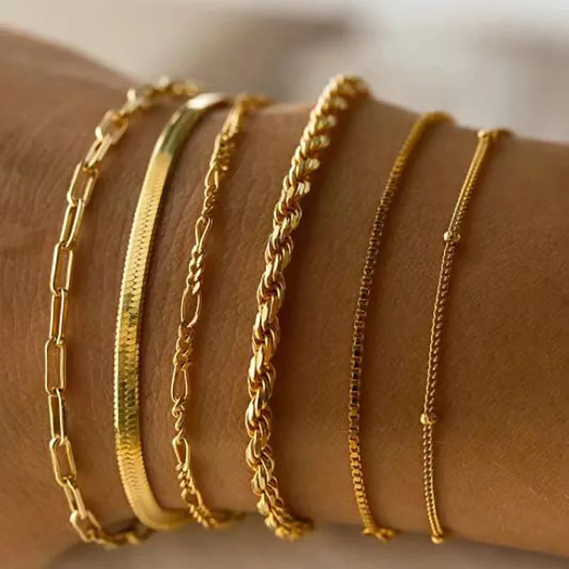 E.B.belle Blade Chain Figaro Chain Twists Chain Bracelet 18K Gold Plated 316L Stainless Steel Jewelry Women's Hand Bracelets
