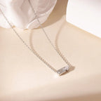 Baguette & Round CZ Pendant Necklace – Stainless Steel