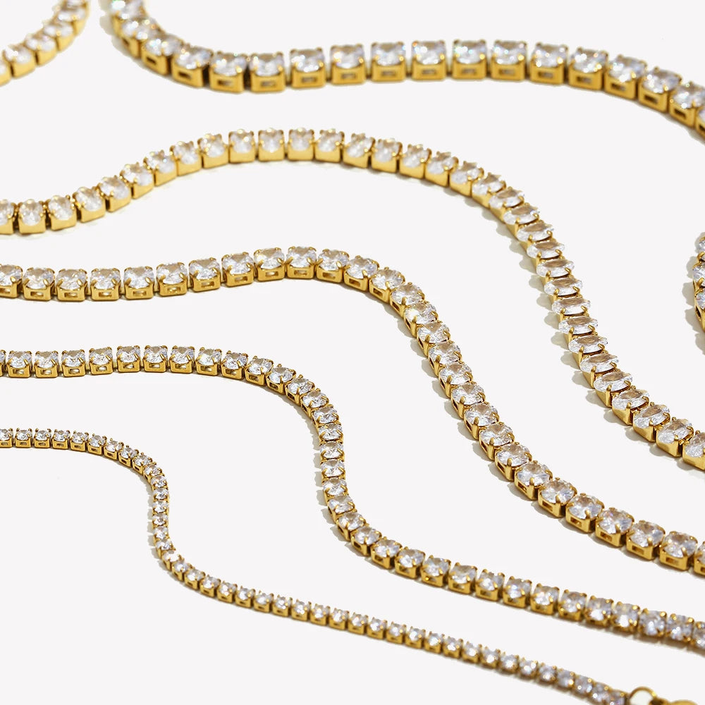 E.B.belle 2mm3mm4mm5mm Shiny Luxury 3A Zircon Tennis Chain Necklaces For Woman Stainless Steel Gold Plated Bridesmaid Necklace