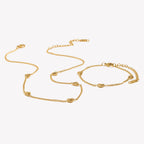 E.B.belle Heart Chain Bracelet Necklace Simple Stainless Steel Women's Hand Bracelets Sweet Style 18K Gold Plated Jewelry Set