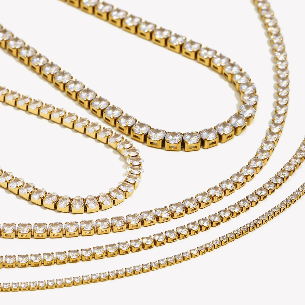 E.B.belle 2mm3mm4mm5mm Shiny Luxury 3A Zircon Tennis Chain Necklaces For Woman Stainless Steel Gold Plated Bridesmaid Necklace